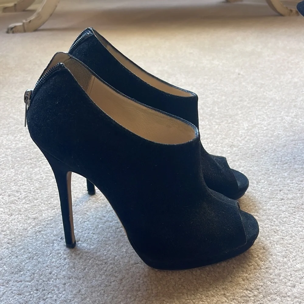 Jimmy Choo suede peep-toe platform heeled booties
